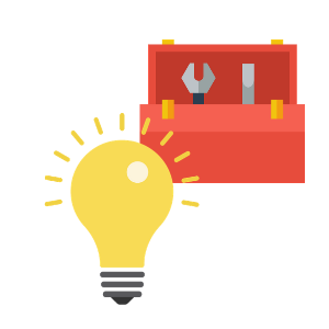 Graphic of a lit lightbulb in front of a toolbox